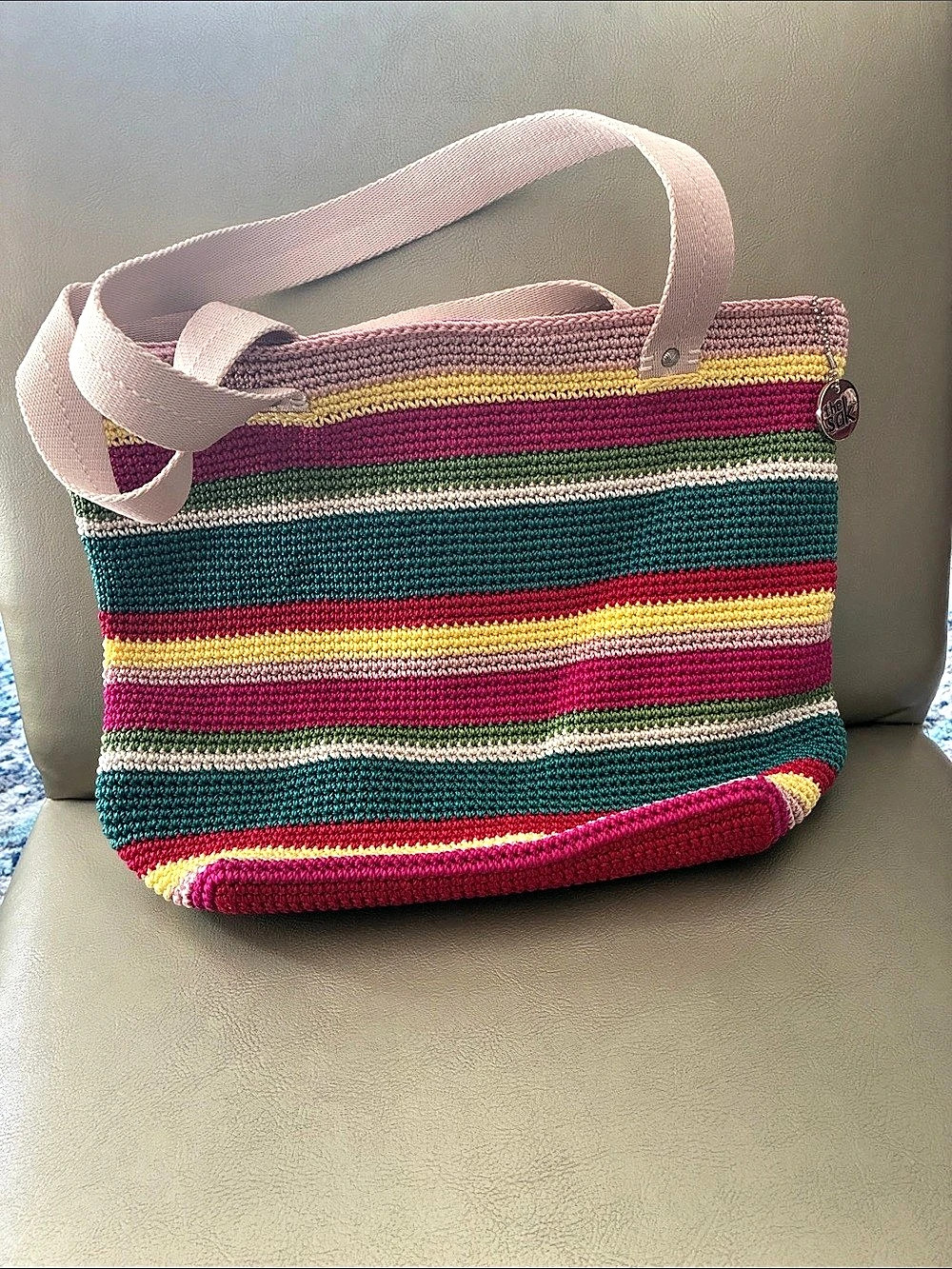 The Sak Mendocino large Striped Crochet Tote Shoulder Bag in Multicolor EUC